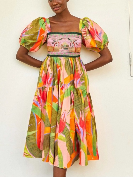 FARM Rio Dresses & Skirts - Farm Rio Pink Garden Beaded Embroidered Midi Dress M